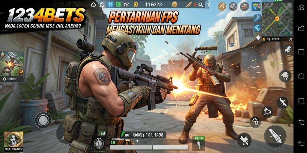 Tangkapan layar utama 1234BETS menampilkan aksi tembak-menembak yang mendebarkan.