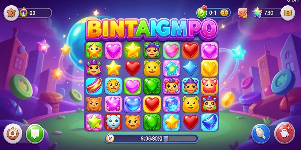 Screenshot gameplay BINTANGMPO dengan banyak level Match-3.