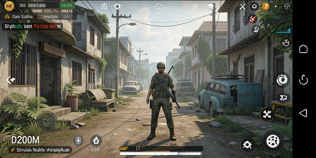 Screenshot menunjukkan gameplay D200M dengan elemen simulasi yang menarik.