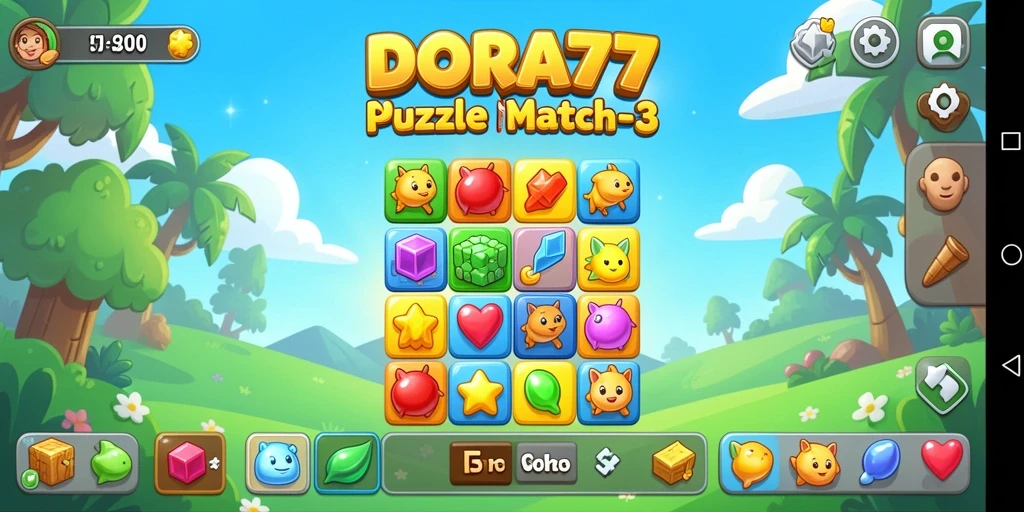 Tampilan seru gameplay DORA77 dalam gaya Match-3 yang menarik.
