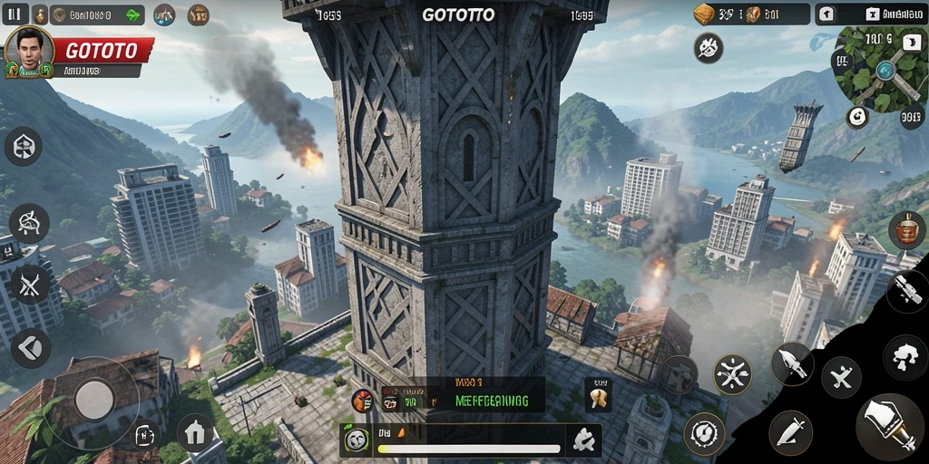 Tampilan gameplay menara pertahanan di GOTOTO yang seru dan mendebarkan.
