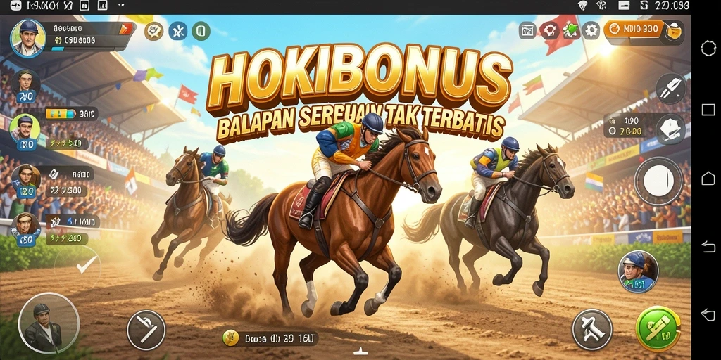 Screenshot HOKIBONUS menampilkan aksi seru balapan dengan mobil-mobil cepat.