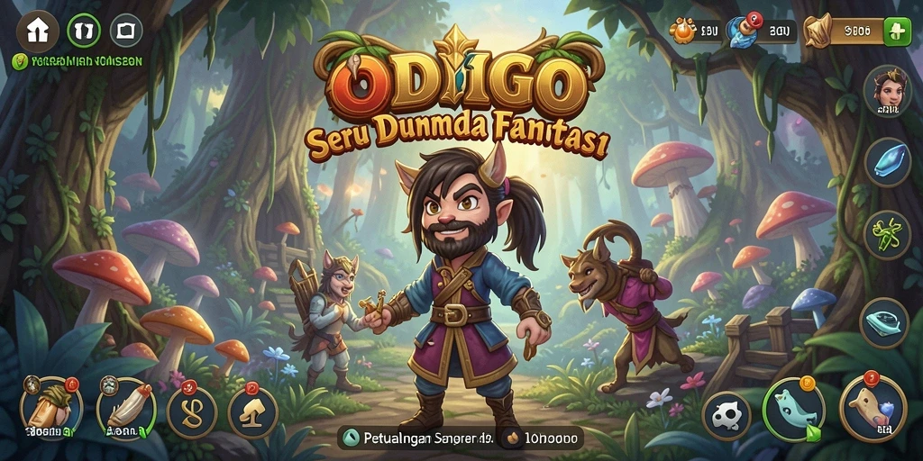 Screenshot utama ODDIGO menampilkan aksi petualangan di dunia fantasi.