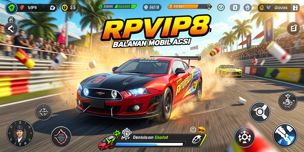 Gameplay RPVIP8 yang seru dalam aksi balapan mobil.