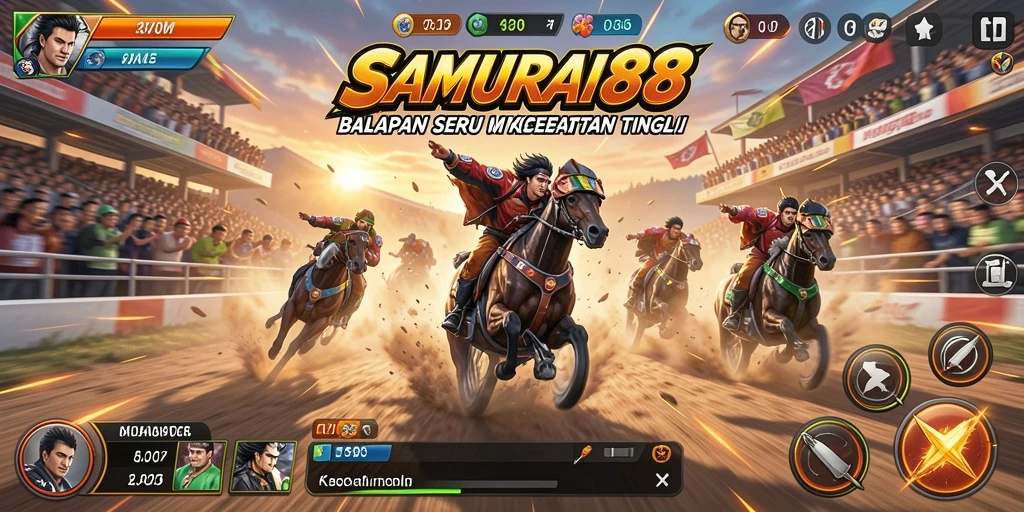 Screenshot gameplay SAMURAI88 menampilkan aksi balapan yang mendebarkan.